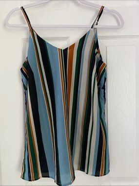 Japna Vertical Stripe Spaghetti Strap Camisole - Blue, Green, Black, White, Tan